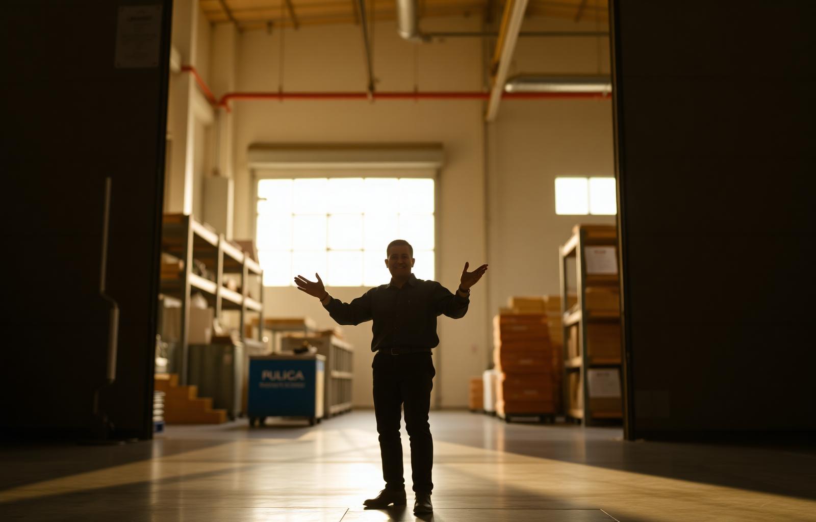 Founder standing in the entrance of a Gulf factory